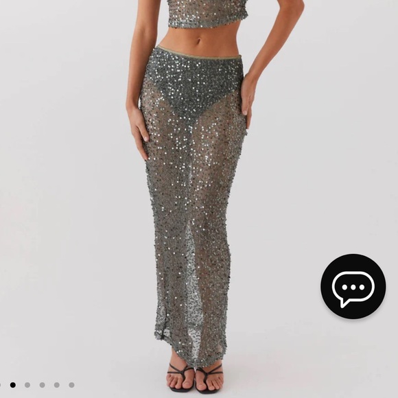 Love Me Harder Sequin Maxi Skirt - Olive Dusk - Picture 5 of 9